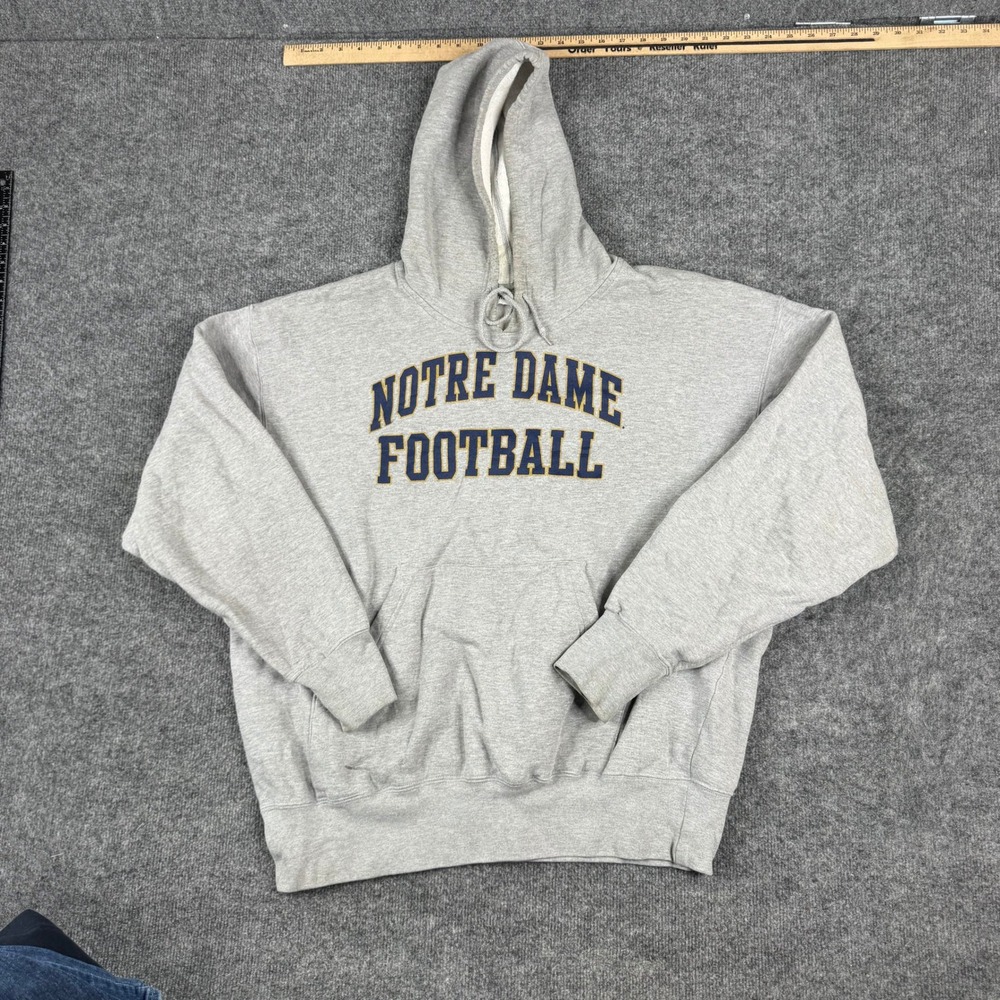 Majestic Hoodie Mens Size L Gray Notre Dame Football Graphic Pullover Stain